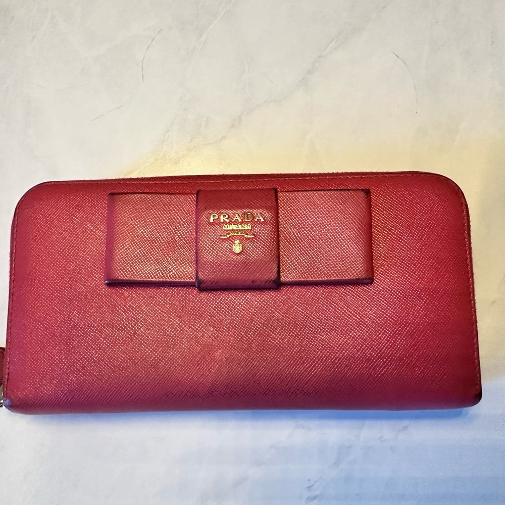 AUTHENTIC Prada Pink Saffiano Bow Wallet (Pre-Owned)